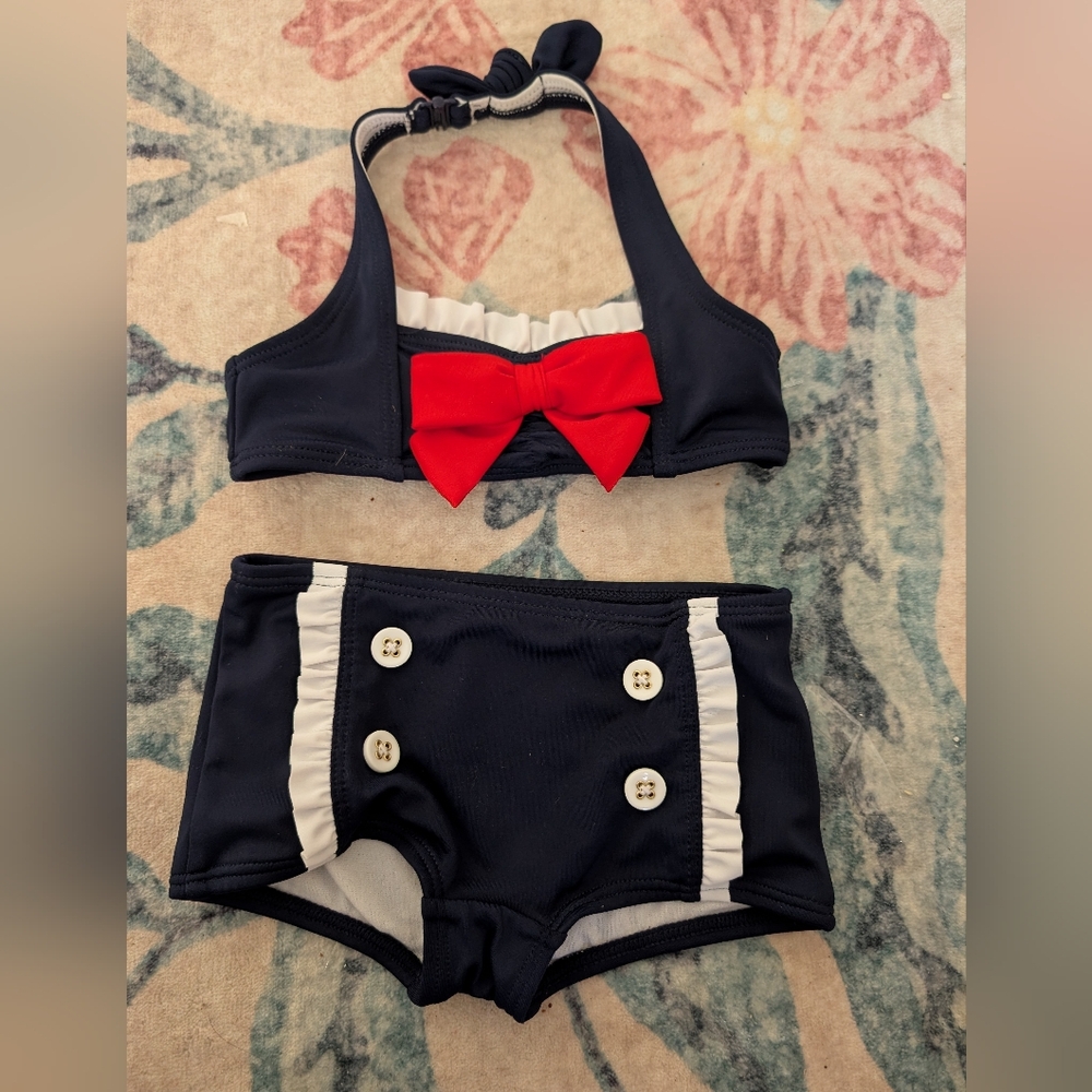 $ Janie‎ and Jack Retro Americana Navy Bikini Set 6-12m